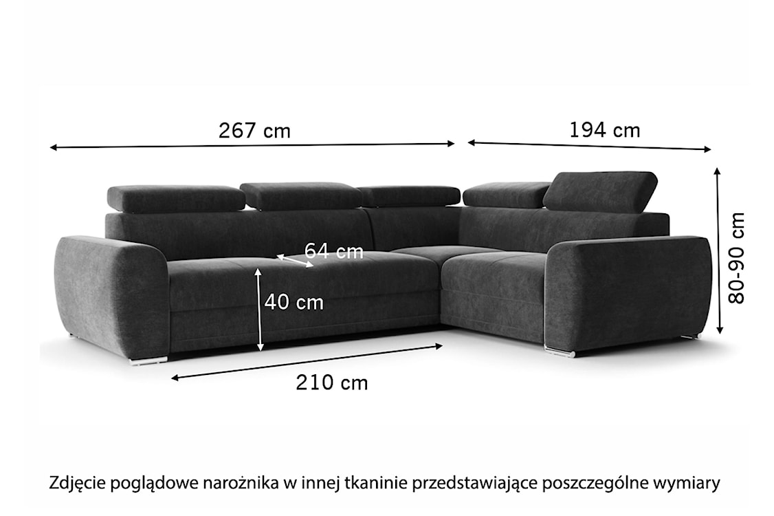 Narożnik z funkcją spania Danles L-kształtny z pięcioma regulowanymi zagłówkami i pojemnikiem zielony welur hydrofobowy lewostronny  - zdjęcie 5