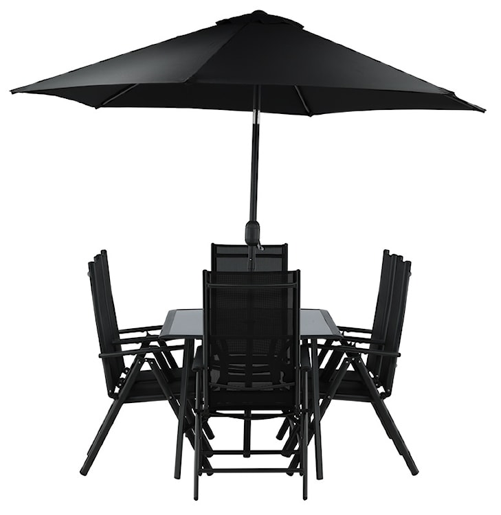 Zestaw ogrodowy z parasolem Nuazzo sześcioosobowy z regulowanymi krzesłami czarny  - zdjęcie 5