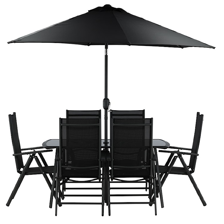 Zestaw ogrodowy z parasolem Nuazzo sześcioosobowy z regulowanymi krzesłami czarny  - zdjęcie 6
