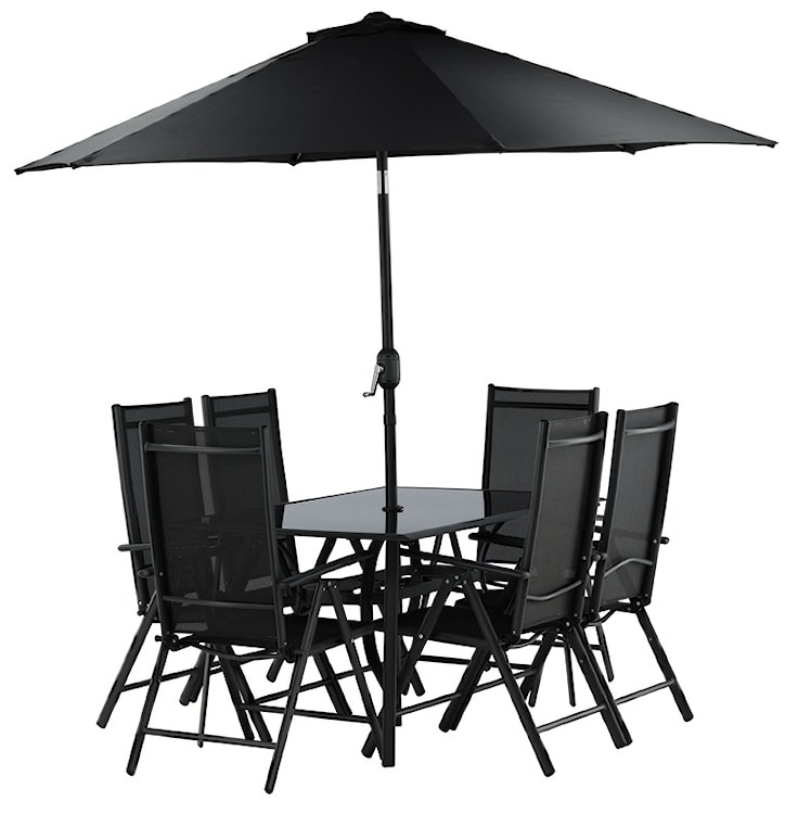 Zestaw ogrodowy z parasolem Nuazzo sześcioosobowy z regulowanymi krzesłami czarny  - zdjęcie 7