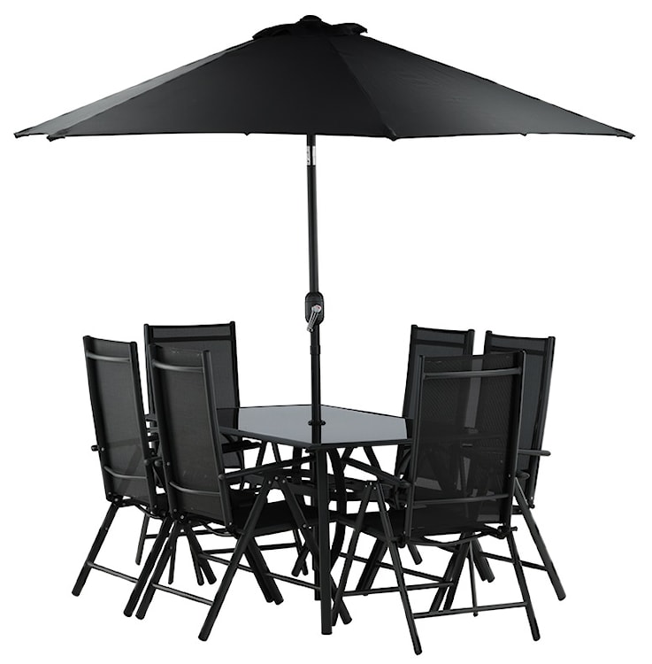 Zestaw ogrodowy z parasolem Nuazzo sześcioosobowy z regulowanymi krzesłami czarny  - zdjęcie 8