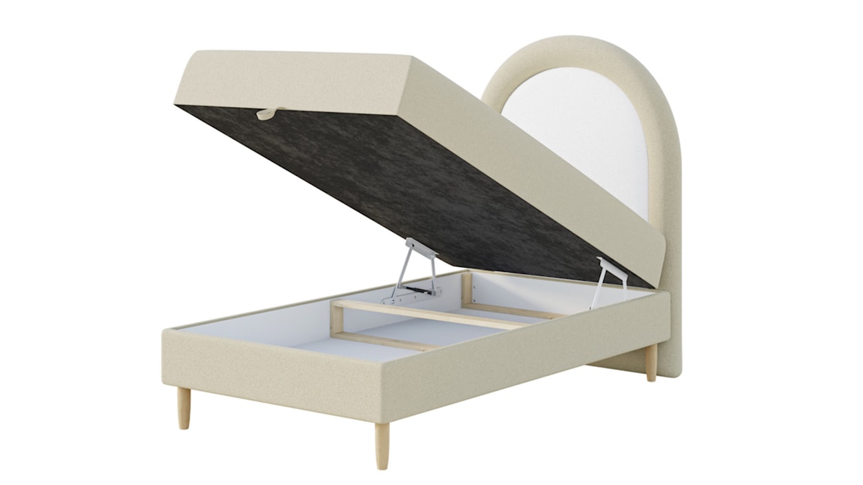 Łóżko kontynentalne dla dziecka 90x180 cm Asparetto z pojemnikiem beżowe w tkaninie boucle
