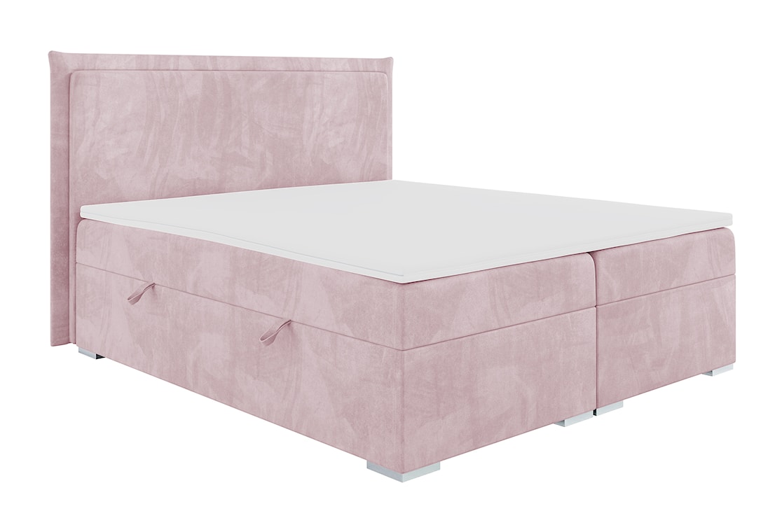 Łóżko kontynentalne 160x200 cm Nurdicer z pojemnikami i topperem różowe welur hydrofobowy  - zdjęcie 3