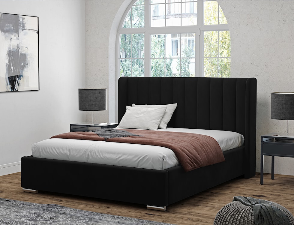 Łóżko tapicerowane 140x200 cm Estelio z pojemnikiem czarne welur  - zdjęcie 2