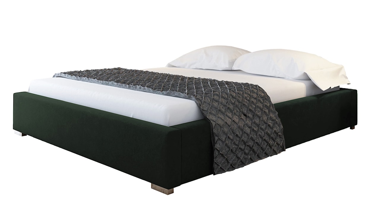 Łóżko tapicerowane Plene 200x200 ze stelażem metalowym i pojemnikiem ciemnozielone hydrofobowe