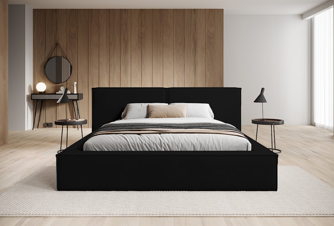 Łóżko tapicerowane 160x200 cm Cabrera z pojemnikiem stelaż metalowy czarne welur  - zdjęcie 3