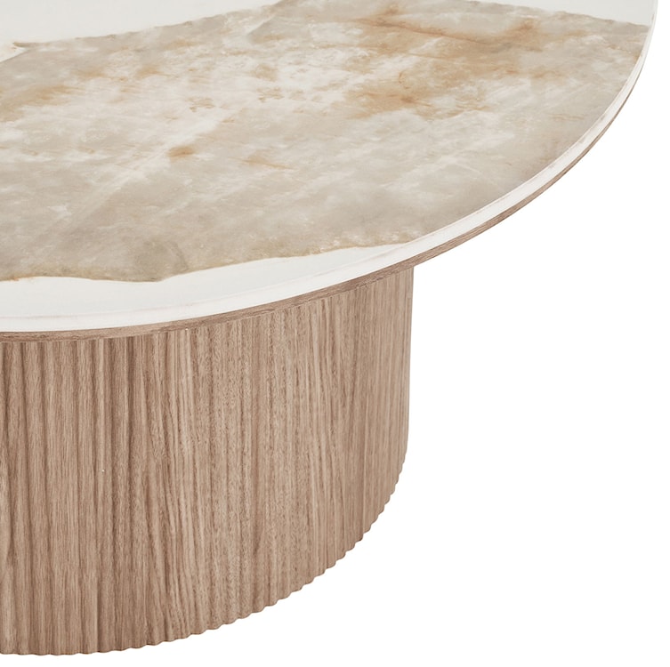 Stolik kawowy Athens okrągły 80 cm z okrągłą podstawą lamele jasny orzech ceramiczny blat  - zdjęcie 5
