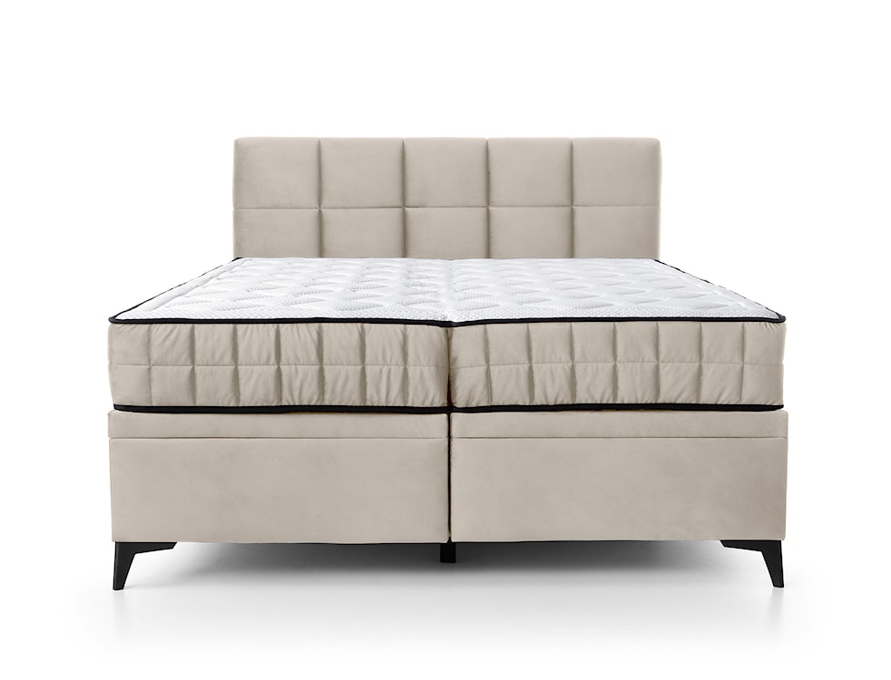 Łóżko kontynentalne 160x200 cm Beriano z pojemnikami i materacem jasnobeżowe welur 