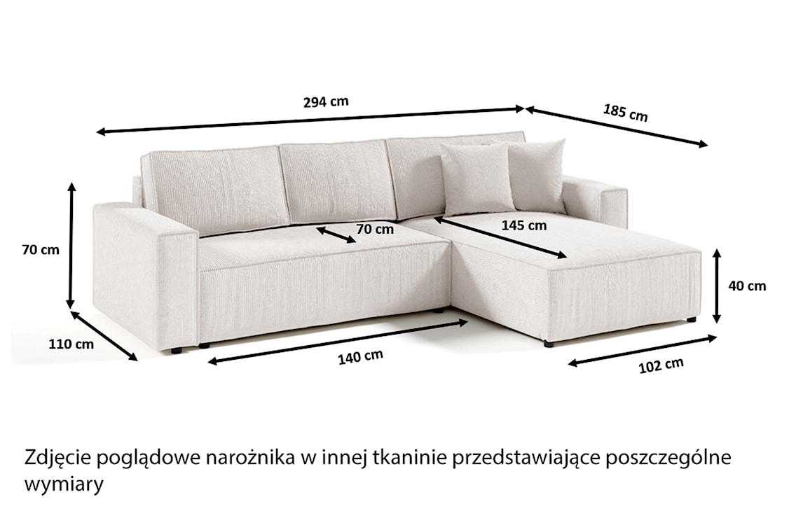 Narożnik z funkcją spania Bazzanese L-kształtny uniwersalny z pojemnikiem szary sztruks  - zdjęcie 6