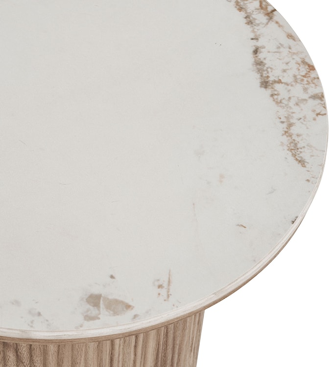 Stolik kawowy Athens okrągły 45 cm z okrągłą podstawą lamele jasny orzech ceramiczny blat  - zdjęcie 6
