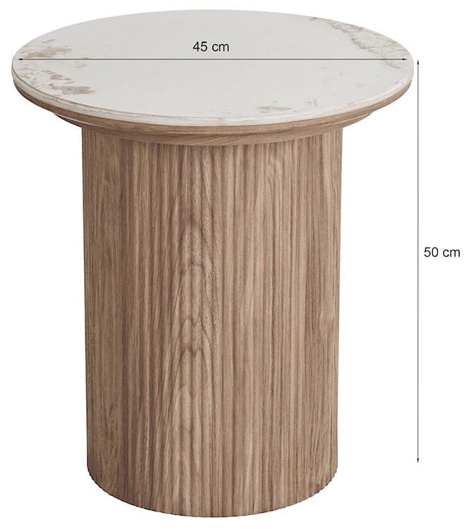 Stolik kawowy Athens okrągły 45 cm z okrągłą podstawą lamele jasny orzech ceramiczny blat  - zdjęcie 7