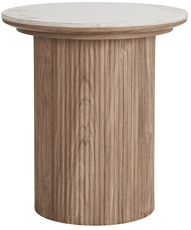 Stolik kawowy Athens okrągły 45 cm z okrągłą podstawą lamele jasny orzech ceramiczny blat  - zdjęcie 4