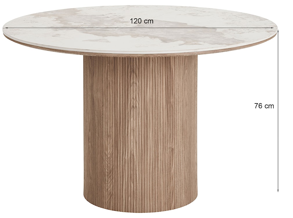 Stół okrągły do jadalni Athens 120 cm z okrągłą podstawą lamele jasny orzech ceramiczny blat  - zdjęcie 6