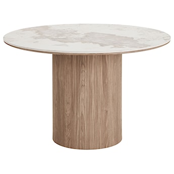 Stół okrągły do jadalni Athens 120 cm z okrągłą podstawą lamele jasny orzech ceramiczny blat