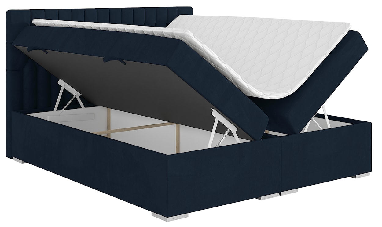 Łóżko kontynentalne 140x200 cm Persival z pojemnikami i topperem granatowe welur hydrofobowy  - zdjęcie 5