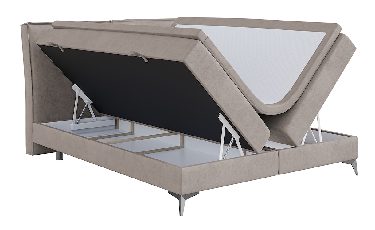 Łóżko kontynentalne 160x200 cm Esteiro z pojemnikami i topperem beżowe welur hydrofobowy  - zdjęcie 4