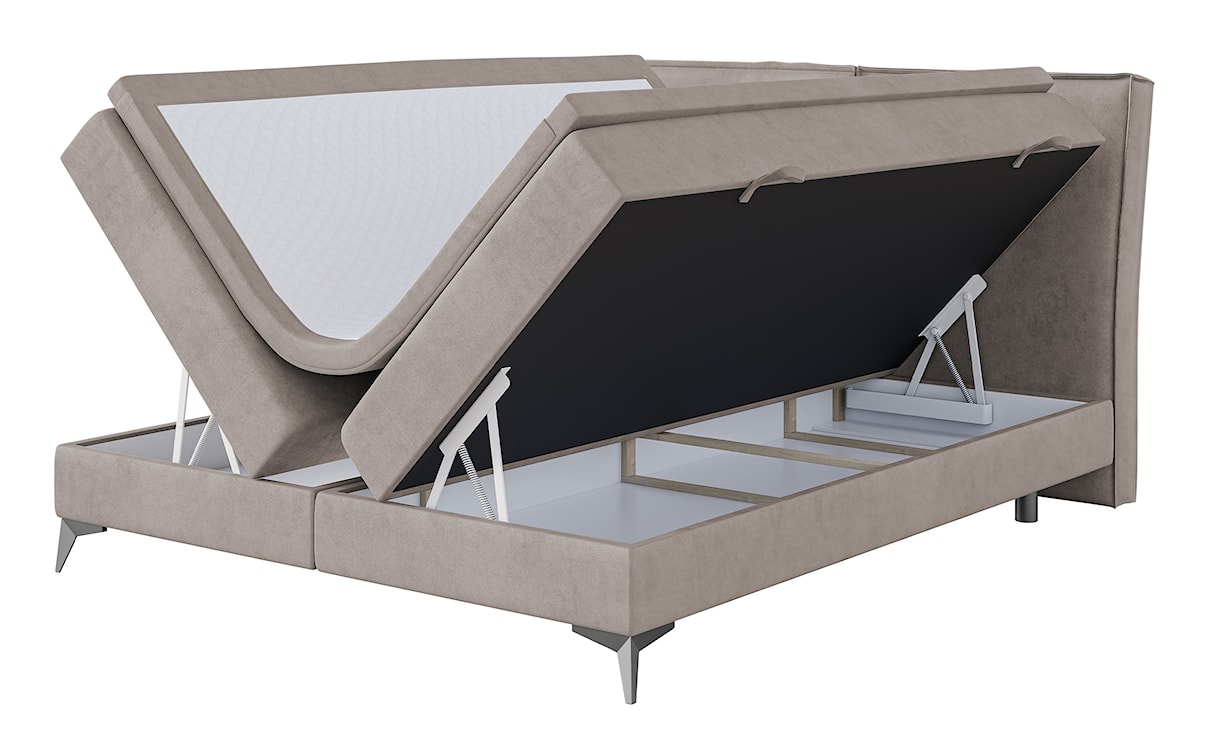 Łóżko kontynentalne 180x200 cm Esteiro z pojemnikami i topperem beżowe welur hydrofobowy 