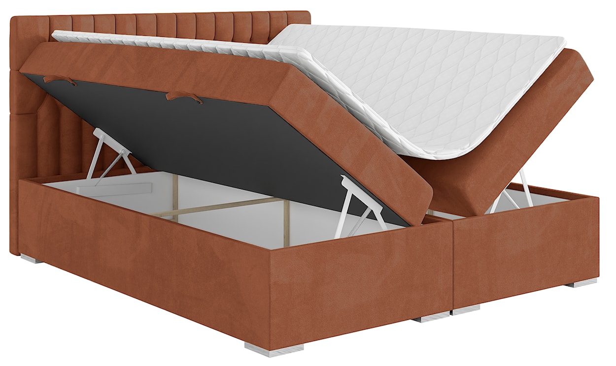 Łóżko kontynentalne 160x200 cm Persival z pojemnikami i topperem miedziane welur hydrofobowy  - zdjęcie 5