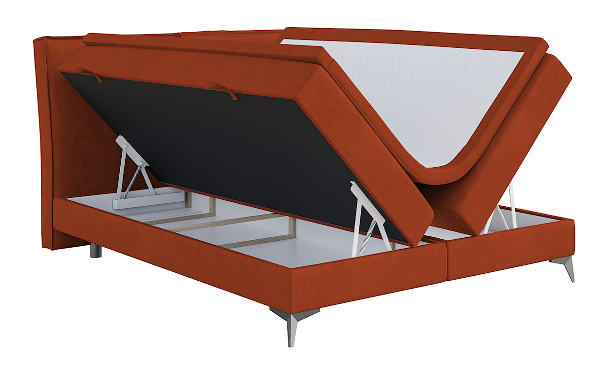 Łóżko kontynentalne 160x200 cm Esteiro z pojemnikami i topperem miedziane welur hydrofobowy  - zdjęcie 4