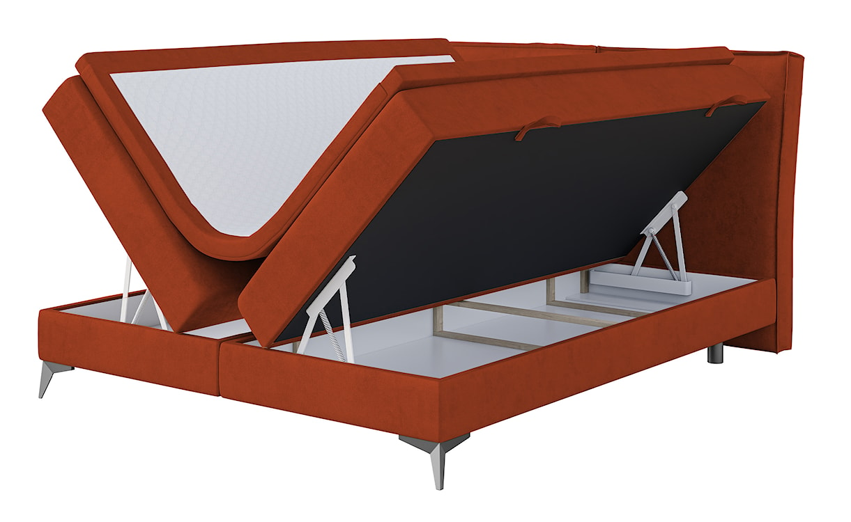 Łóżko kontynentalne 180x200 cm Esteiro z pojemnikami i topperem miedziane welur hydrofobowy 