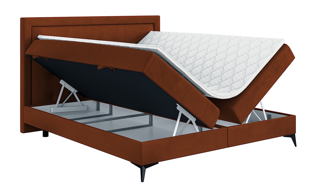 Łóżko kontynentalne 160x200 cm Fanone z pojemnikami i topperem miedziane welur hydrofobowy  - zdjęcie 5
