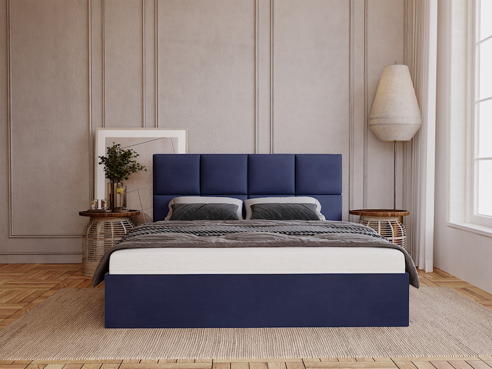 Łóżko tapicerowane 180x200 cm Matthi z pojemnikiem chabrowe velvet hydrofobowy  - zdjęcie 2