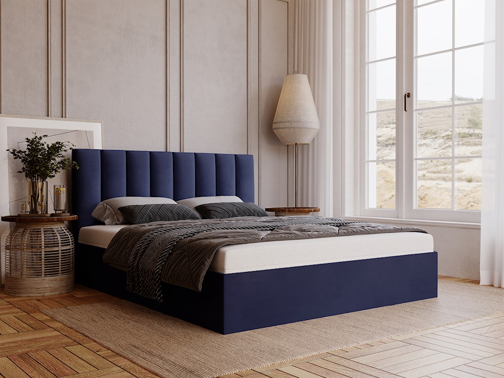 Łóżko tapicerowane 120x200 cm Sheerio z pojemnikiem chabrowe velvet hydrofobowy  - zdjęcie 3