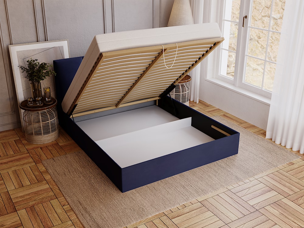 Łóżko tapicerowane 160x200 cm Drimmi z pojemnikiem chabrowe velvet hydrofobowy  - zdjęcie 4