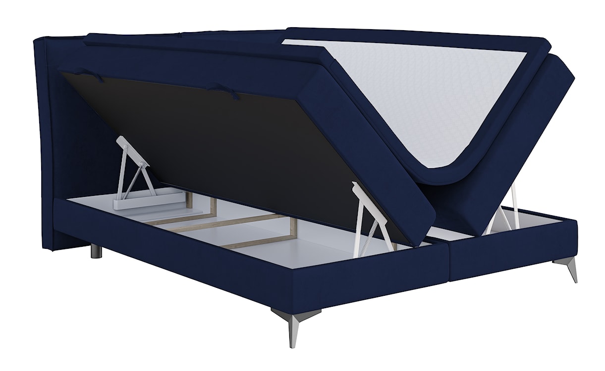 Łóżko kontynentalne 180x200 cm Esteiro z pojemnikami i topperem chabrowe welur hydrofobowy  - zdjęcie 4