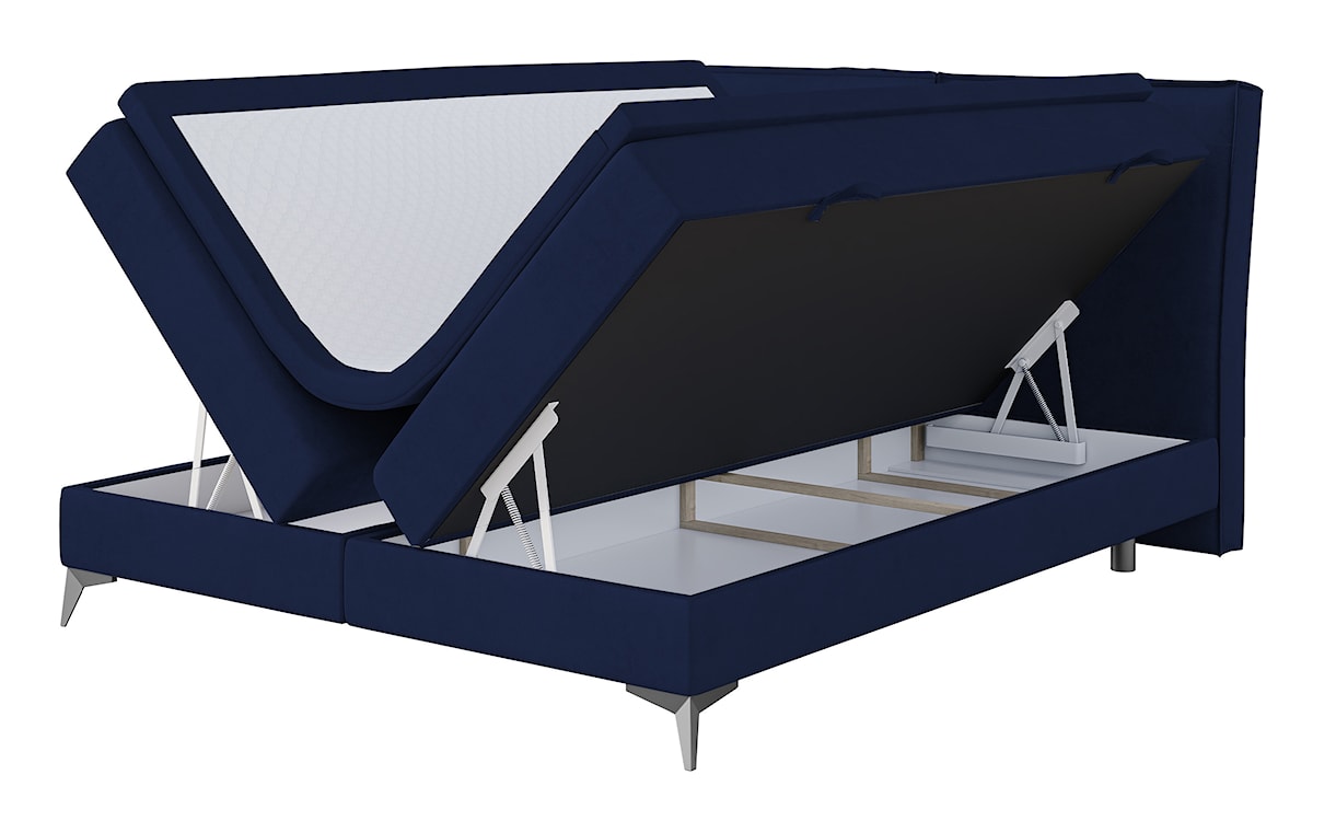 Łóżko kontynentalne 160x200 cm Esteiro z pojemnikami i topperem chabrowe welur hydrofobowy