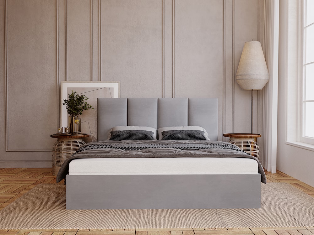 Łóżko tapicerowane 120x200 cm Drimmi z pojemnikiem jasnoszare velvet hydrofobowy  - zdjęcie 2