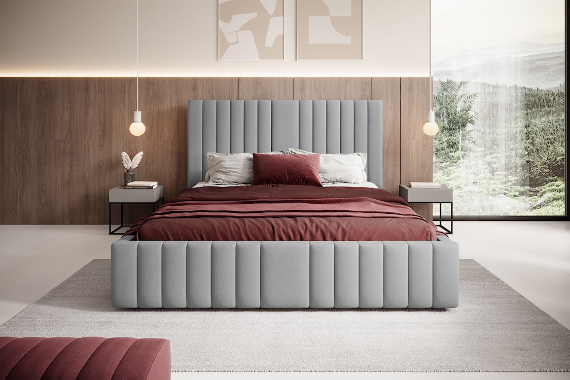 Łóżko tapicerowane 180x200 cm Rayas z pojemnikiem jasnoszare velvet hydrofobowy  - zdjęcie 2