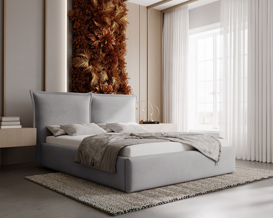 Łóżko tapicerowane 160x200 cm Fianno z pojemnikiem jasnoszare welur hydrofobowy  - zdjęcie 3