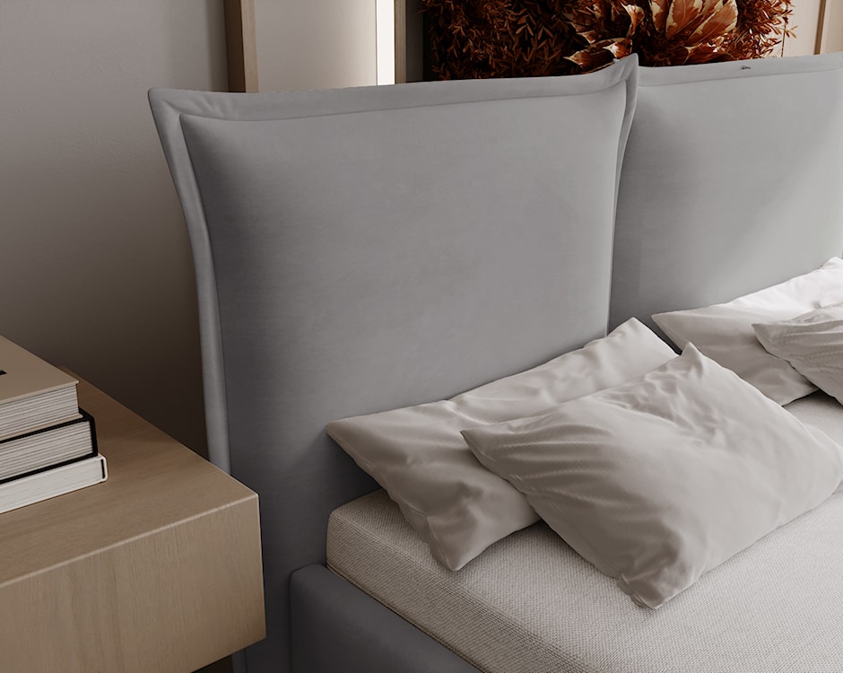 Łóżko tapicerowane 160x200 cm Fianno z pojemnikiem jasnoszare welur hydrofobowy  - zdjęcie 4