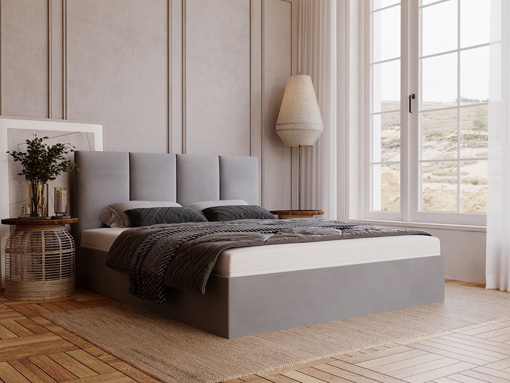 Łóżko tapicerowane 120x200 cm Drimmi z pojemnikiem jasnoszare velvet hydrofobowy  - zdjęcie 3