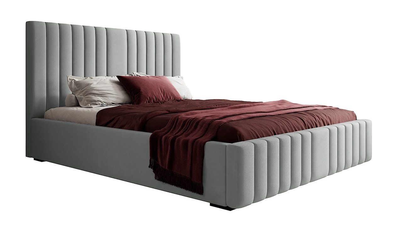 Łóżko tapicerowane 160x200 cm Rayas z pojemnikiem jasnoszare velvet hydrofobowy 