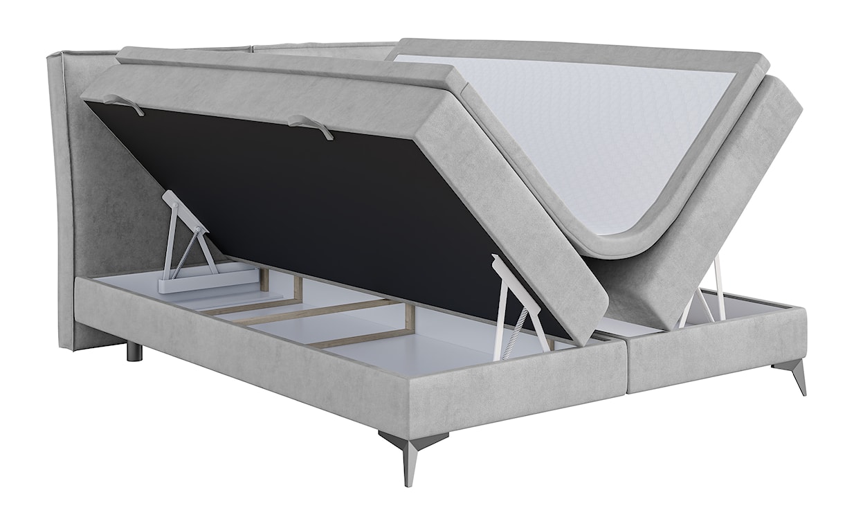 Łóżko kontynentalne 160x200 cm Esteiro z pojemnikami i topperem jasnoszare welur hydrofobowy  - zdjęcie 4