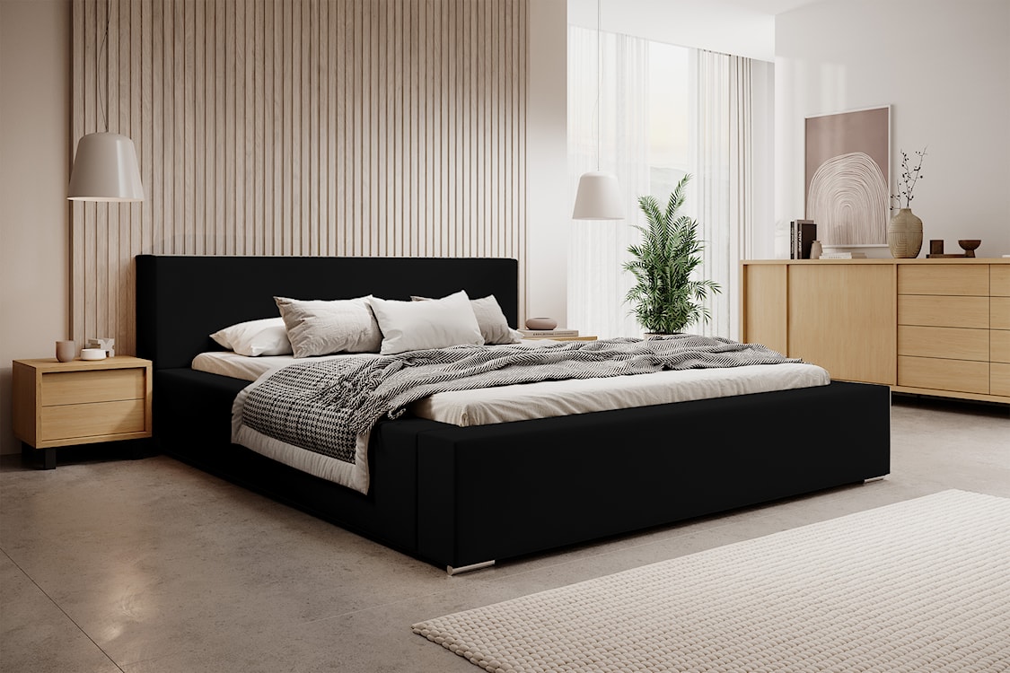 Łóżko tapicerowane 140x200 cm Pancetto z pojemnikiem czarny welur  - zdjęcie 2