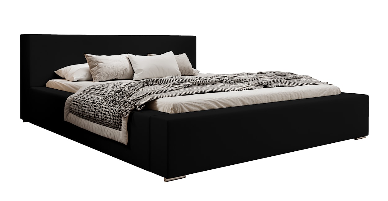 Łóżko tapicerowane 160x200 cm Pancetto z pojemnikiem czarny welur 