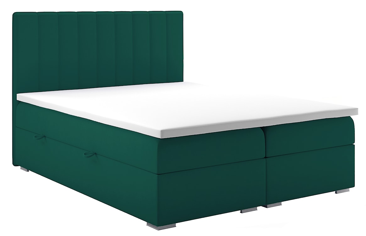 Łóżko kontynentalne 180x200 cm Hunbert z pojemnikami i topperem zielone welur hydrofobowy