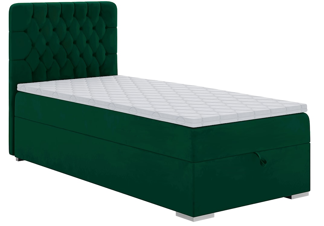 Łóżko kontynentalne 90x200 cm Persival z pojemnikiem i topperem zielone welur hydrofobowy
