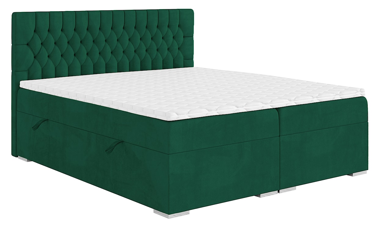 Łóżko kontynentalne 180x200 cm Persival z pojemnikami i topperem zielone welur hydrofobowy 