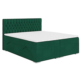 Łóżko kontynentalne 160x200 cm Persival z pojemnikami i topperem zielone welur hydrofobowy