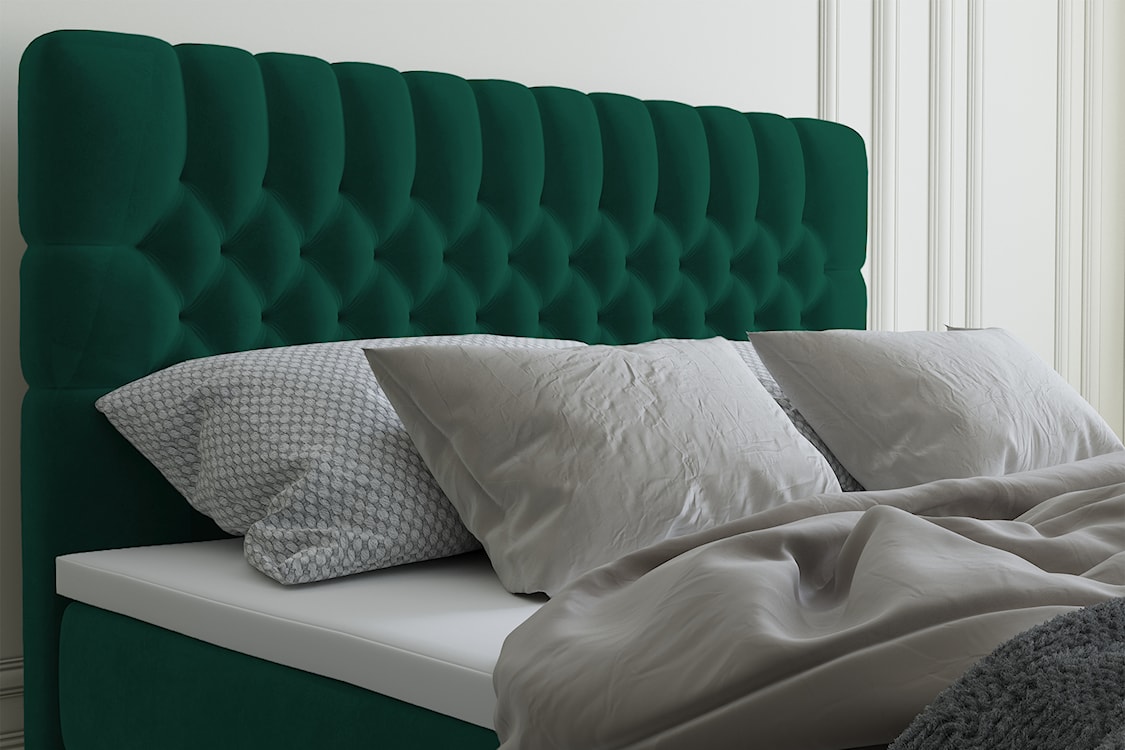 Łóżko kontynentalne 140x200 cm Persival z pojemnikami i topperem zielone welur hydrofobowy  - zdjęcie 3
