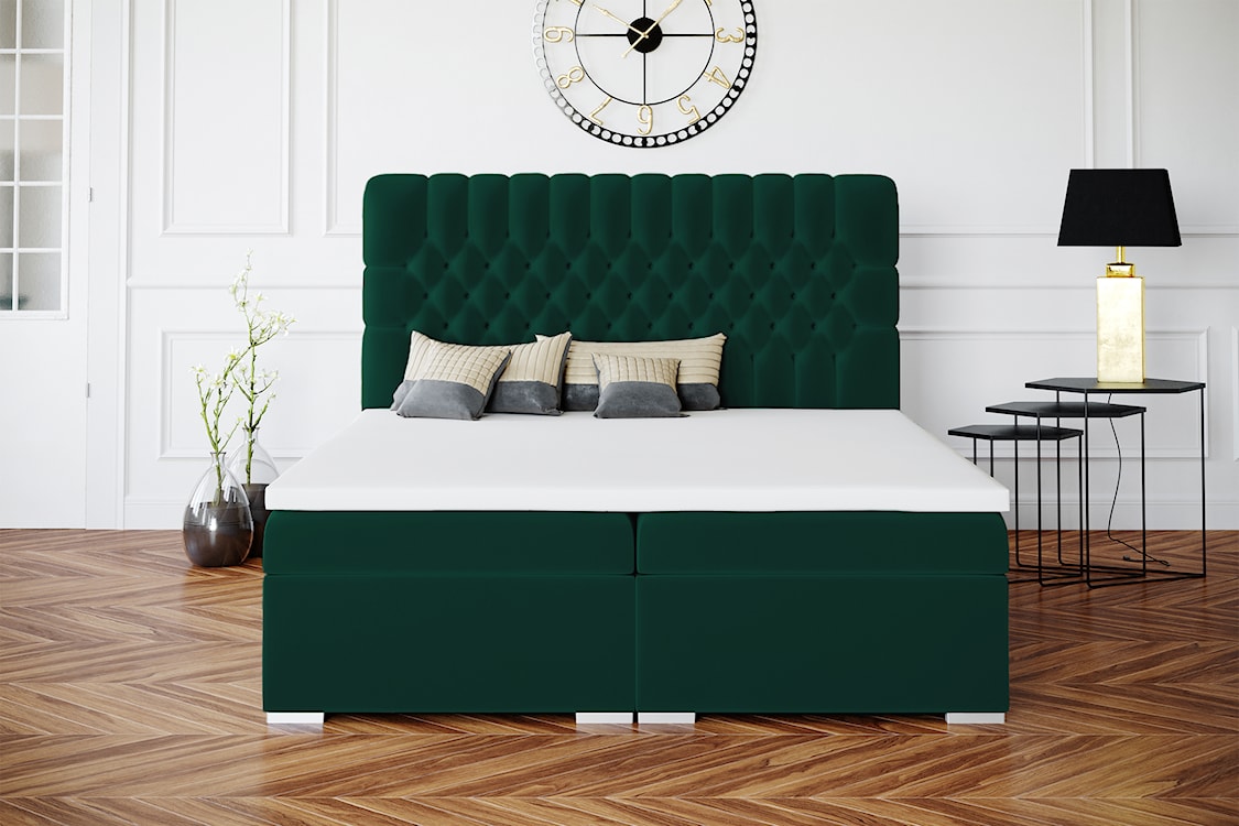 Łóżko kontynentalne 120x200 cm Persival z pojemnikami i topperem zielone welur hydrofobowy  - zdjęcie 4