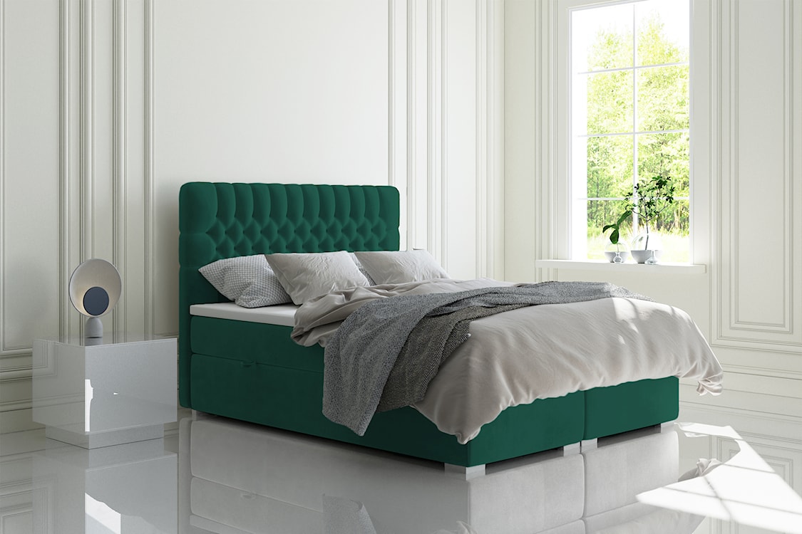 Łóżko kontynentalne 120x200 cm Persival z pojemnikami i topperem zielone welur hydrofobowy  - zdjęcie 2