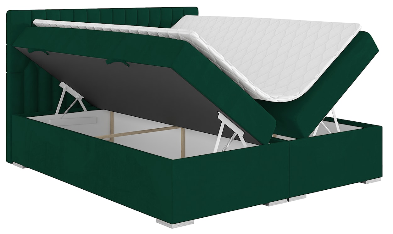 Łóżko kontynentalne 180x200 cm Persival z pojemnikami i topperem zielone welur hydrofobowy  - zdjęcie 5