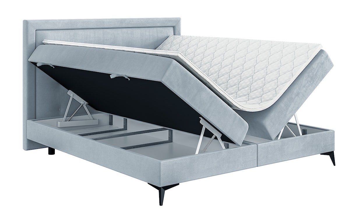 Łóżko kontynentalne 160x200 cm Fanone z pojemnikami i topperem błękitnoszare welur hydrofobowy  - zdjęcie 5