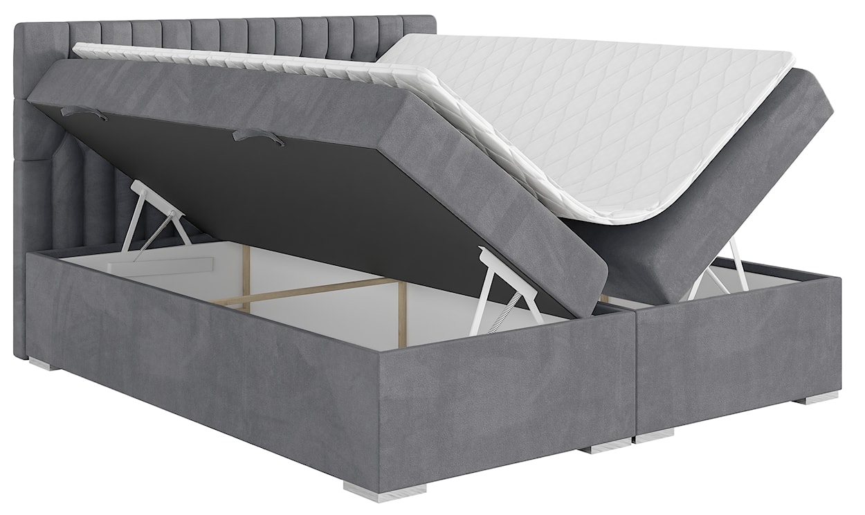 Łóżko kontynentalne 180x200 cm Persival z pojemnikami i topperem szare welur hydrofobowy  - zdjęcie 5