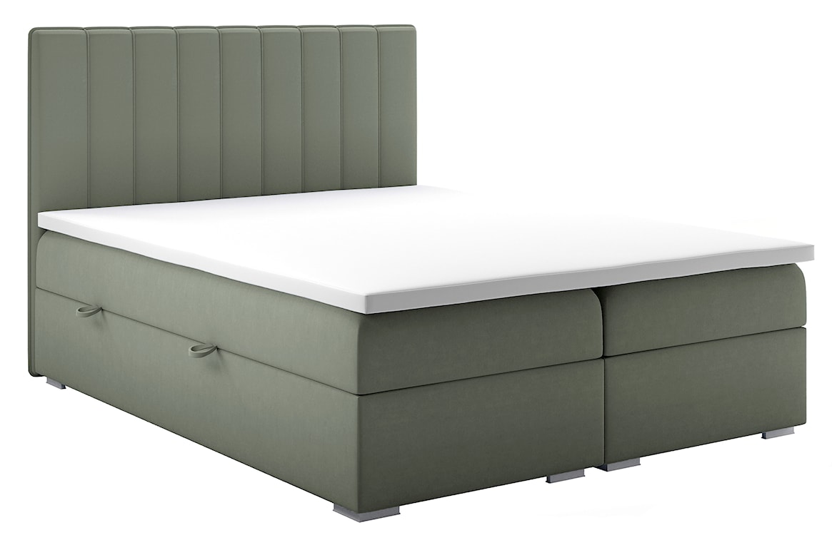 Łóżko kontynentalne 160x200 cm Hunbert z pojemnikami i topperem eukaliptusowe welur hydrofobowy